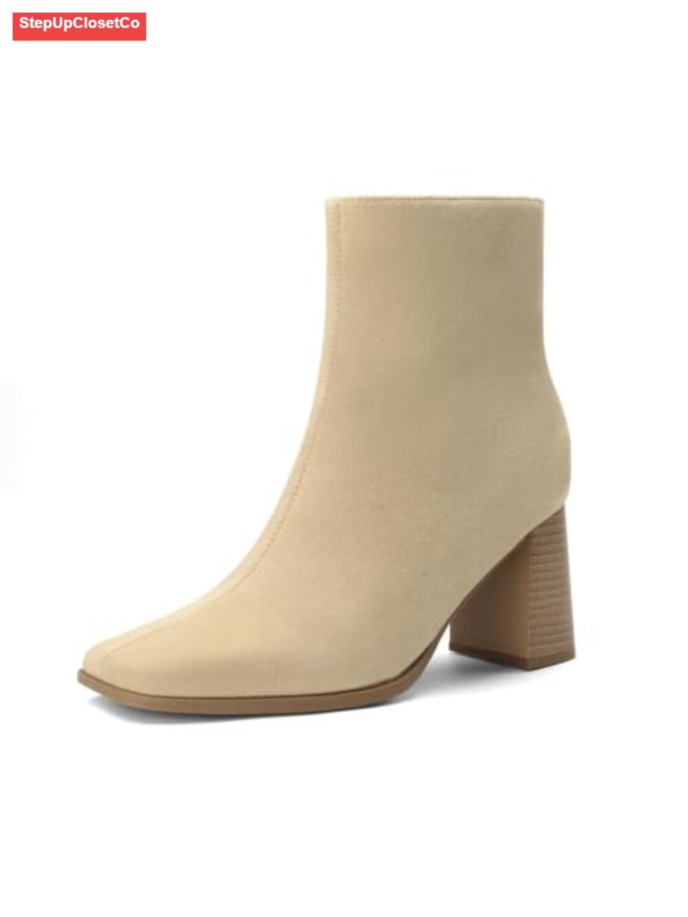 Square Toe Block Heel Ankle Boots Suede Side Zip Dress Booties